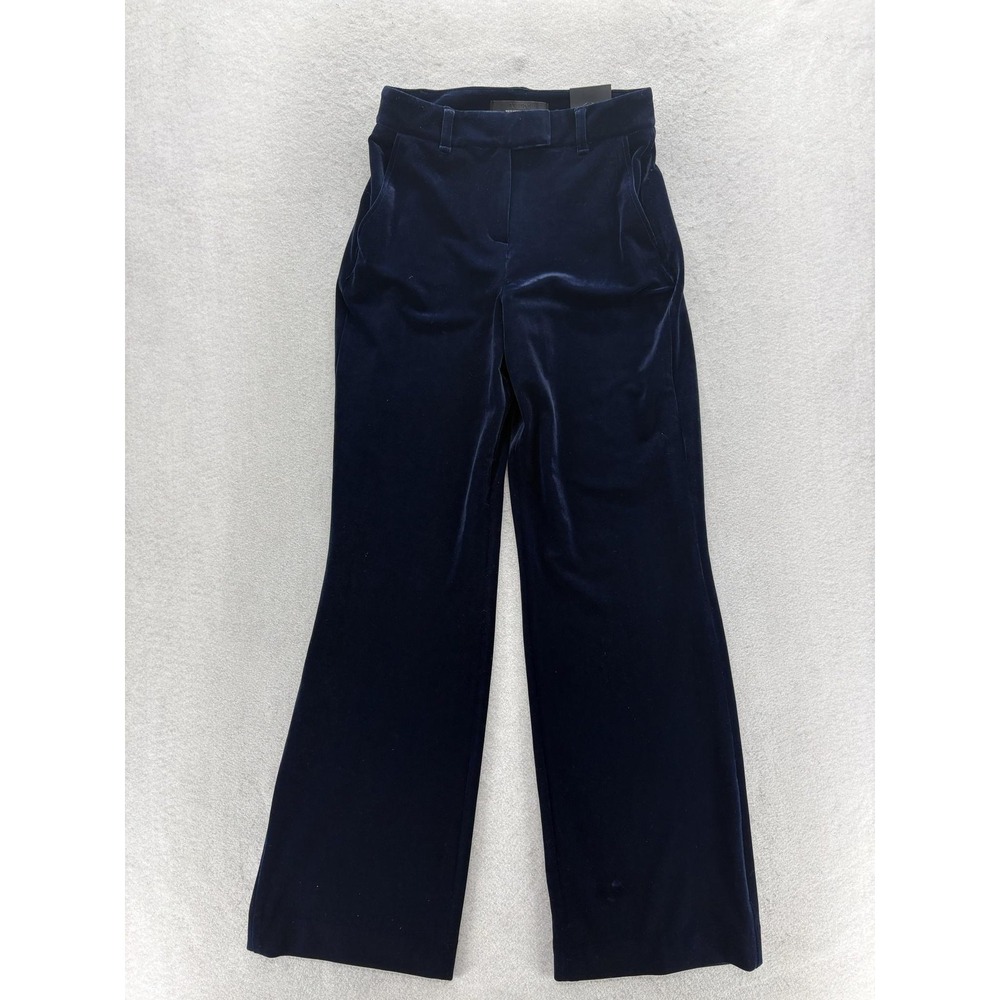 White House Black Market Luna Wide Leg Velvet Dress Pants Womens 2 Blue Career